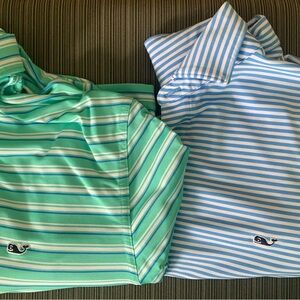 Vineyard Vines Me s Performance Striped Polo Shirt Set Green Blue XL golf
